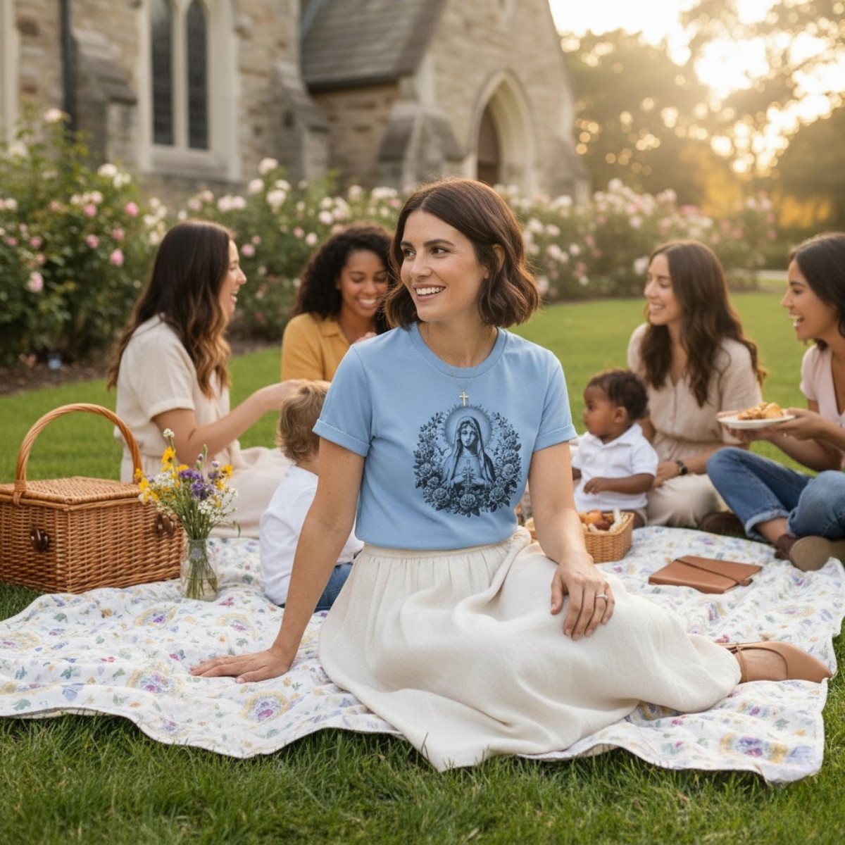 Camiseta vintage floral de la Virgen María para mujer | Camiseta mariana inspirada en la fe | Un regalo espiritual para ella