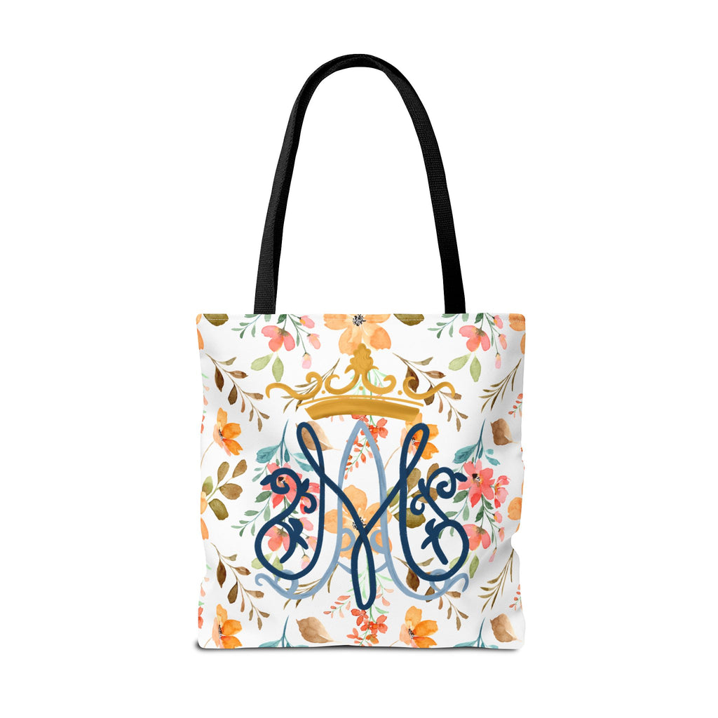 Bolso tote con monograma floral mariano – Colección Reina del Cielo