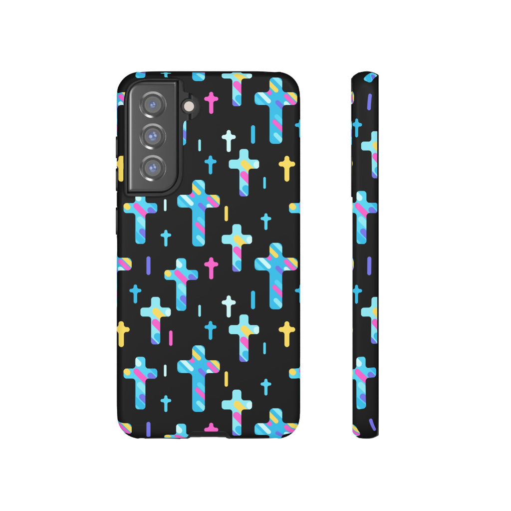 Colorful Cross Phone Case, Stylish Tough Case, Christian Phone Accessory, Unique Gift, Trendy Mobile Cover