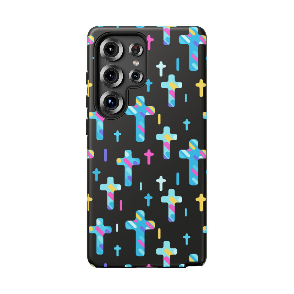 Colorful Cross Phone Case, Stylish Tough Case, Christian Phone Accessory, Unique Gift, Trendy Mobile Cover