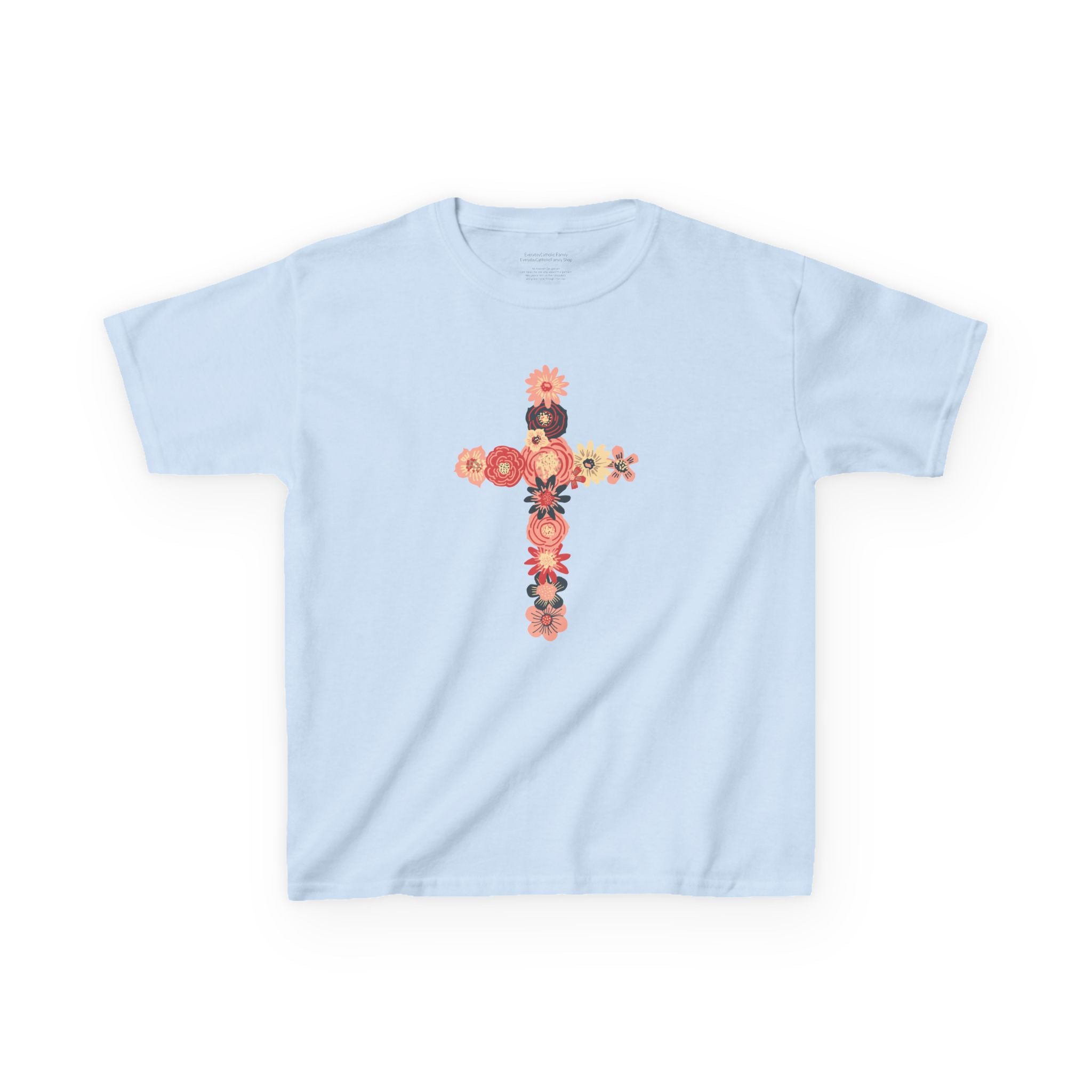 Camiseta infantil con cruz floral | Camiseta cristiana inspirada en la fe para niñas