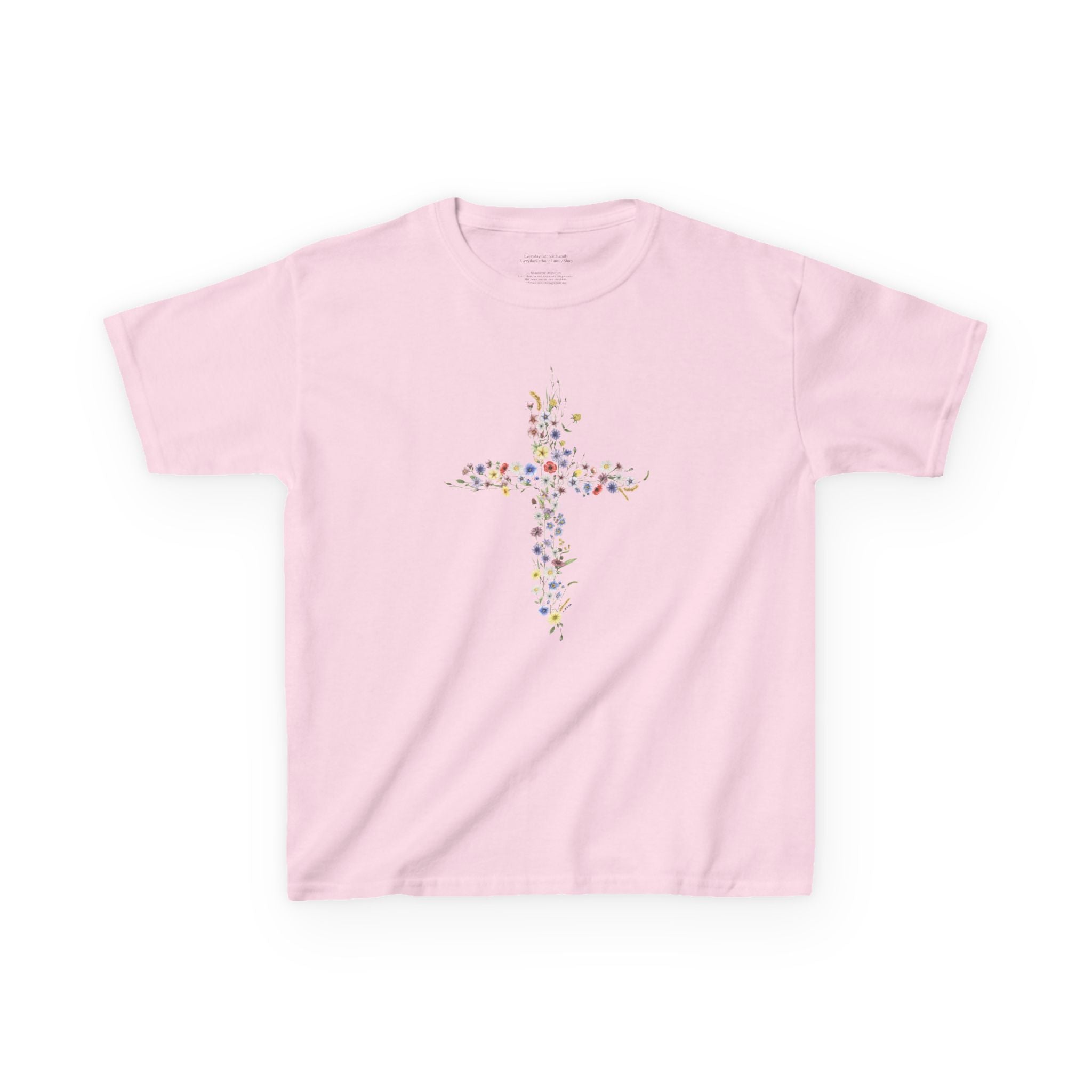 Camiseta infantil con cruz floral | Camiseta cristiana inspirada en la fe para niñas