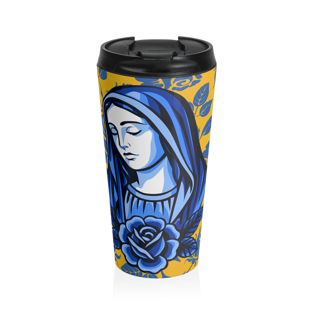 Taza de viaje moderna con diseño floral de la Virgen María | Vaso católico 
