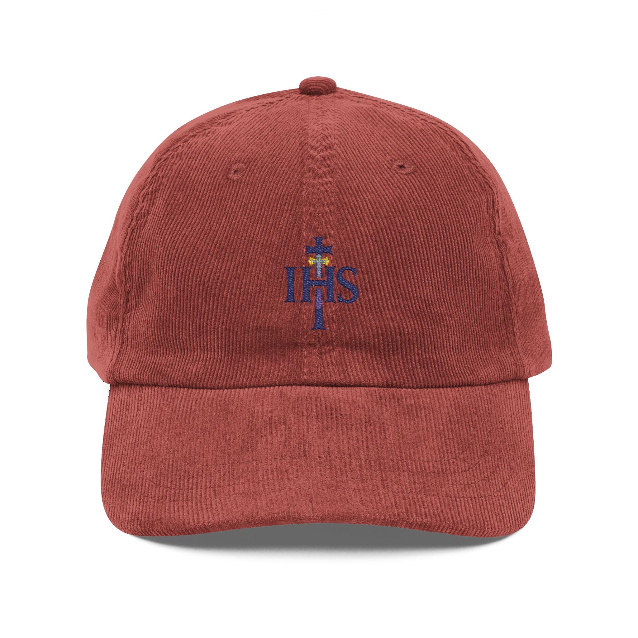 Gorra vintage de pana con monograma IHS | Gorra católica 