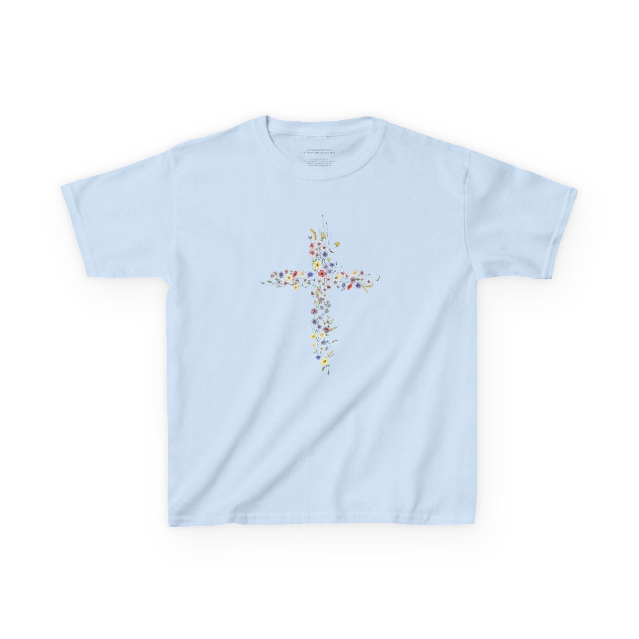 Camiseta infantil con cruz floral | Camiseta cristiana inspirada en la fe para niñas