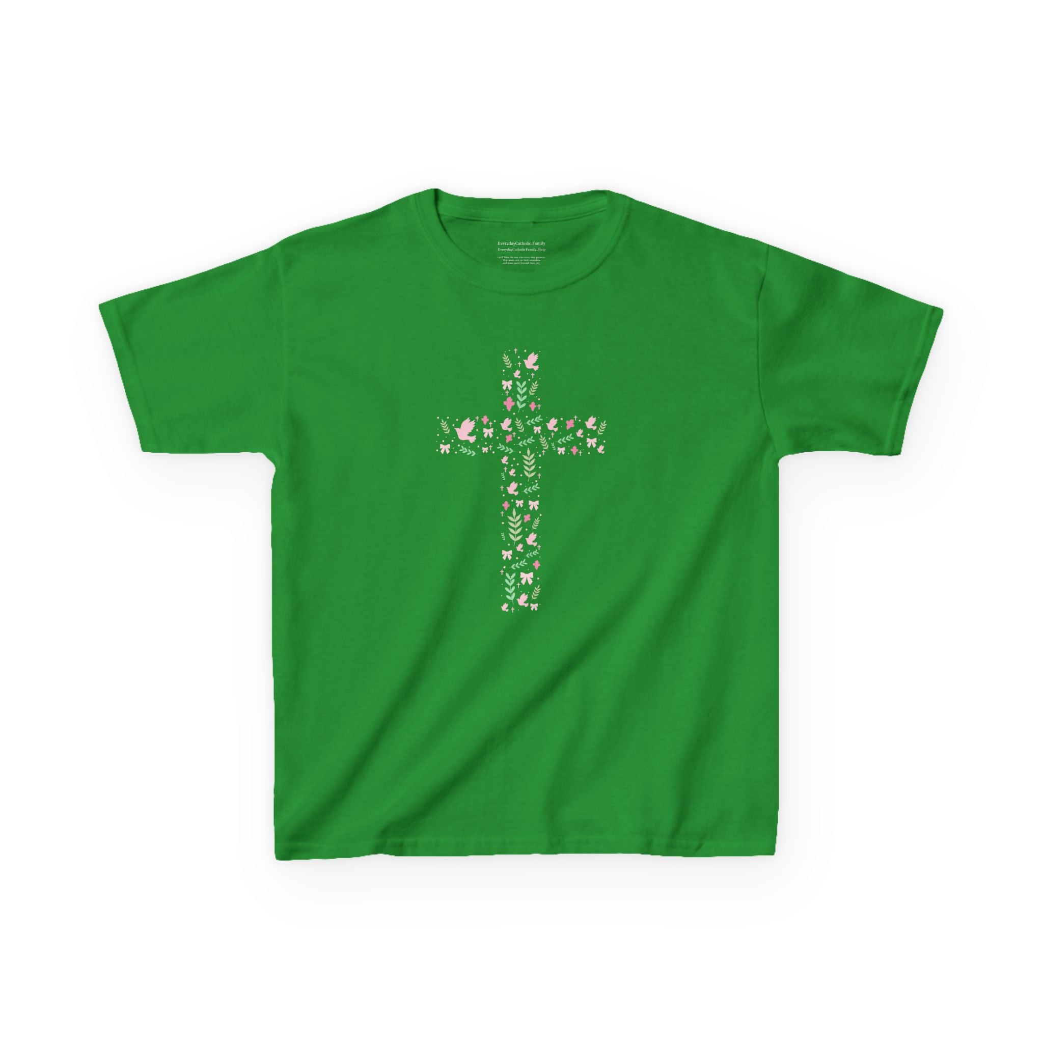 Camiseta infantil con cruz floral | Camiseta cristiana de inspiración religiosa para niñas