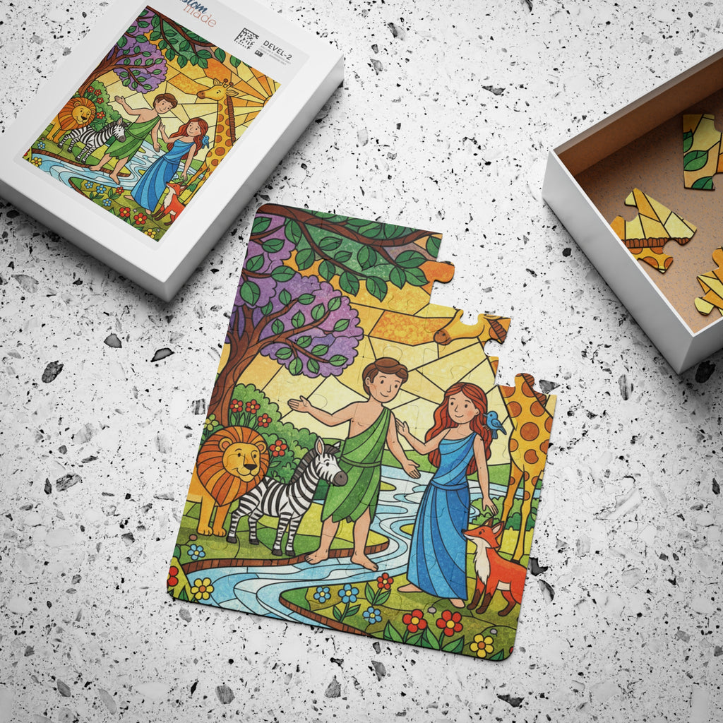 30-Piece Kids Puzzle — Garden of Eden Stained-Glass Animal Scene