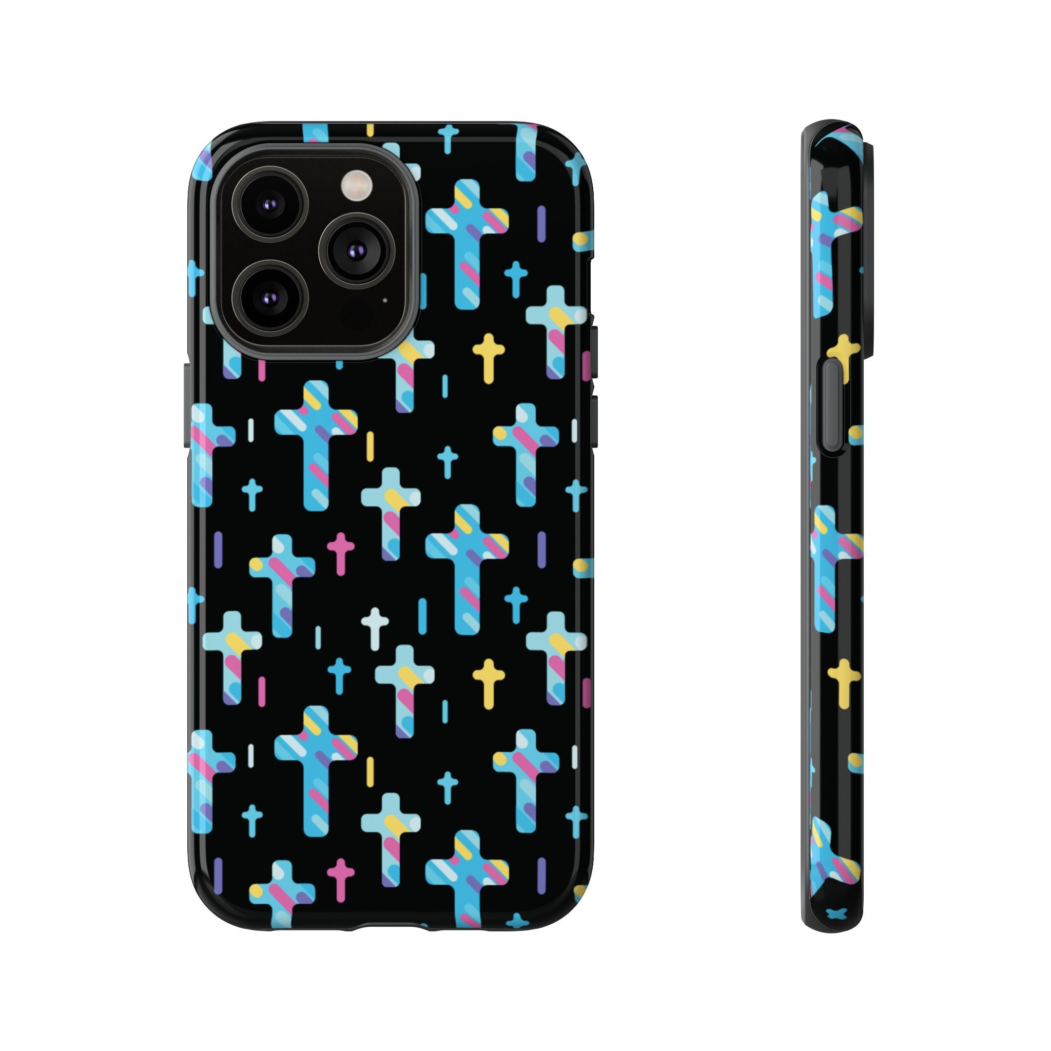 Funda para teléfono con cruz colorida | Protección inspirada en la fe para iPhone | Regalo católico y accesorio para el día a día
