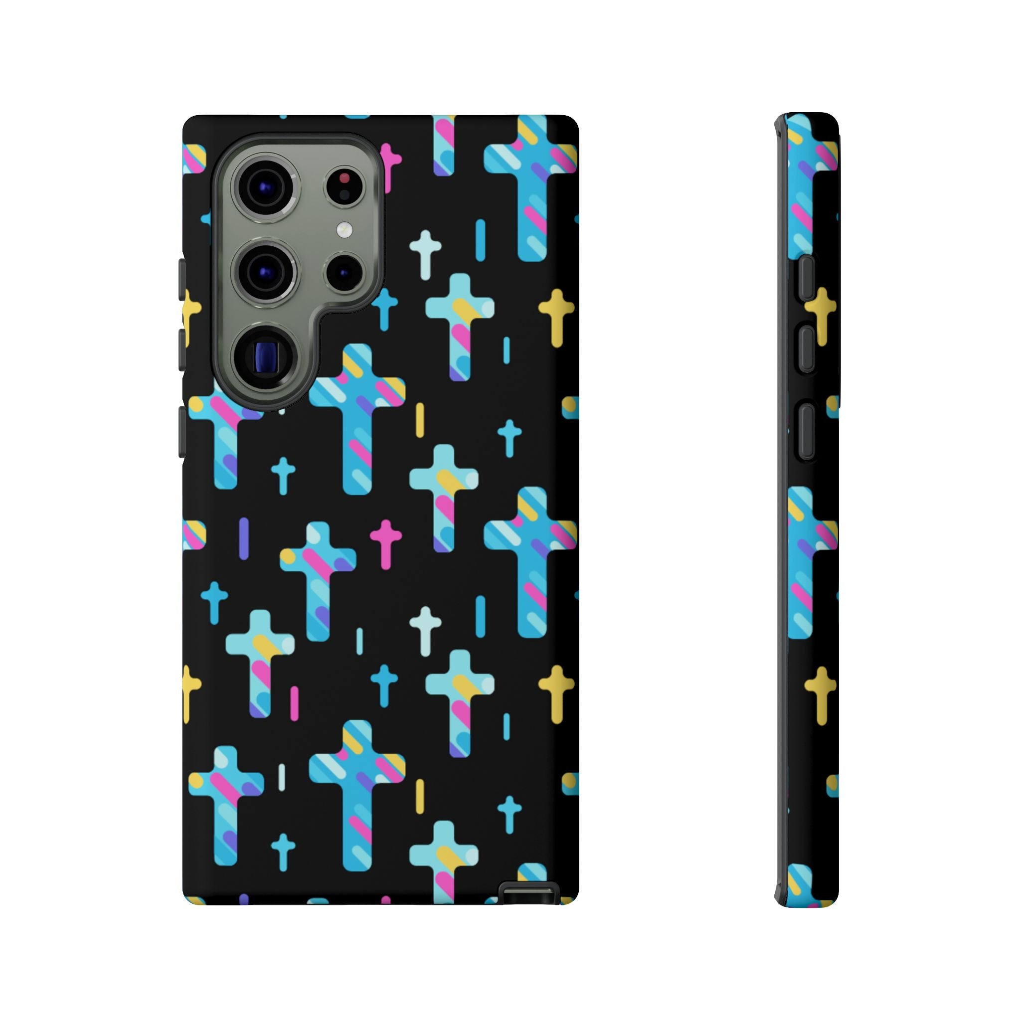 Funda para teléfono con cruz colorida, elegante y resistente, accesorio cristiano para teléfono, regalo único, funda moderna para móvil.