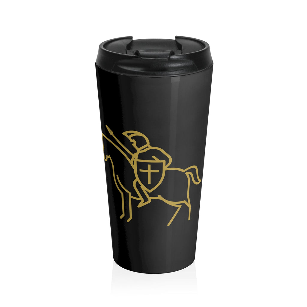 Taza de viaje Caballero Guerrero Espiritual - Escudo de Cruz Dorada | Católica 