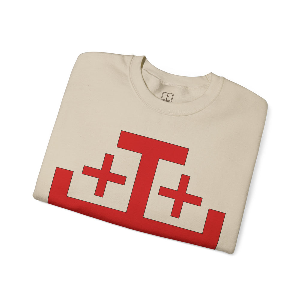 Sudadera con la cruz de Jerusalén para hombre - Sudadera con fe católica audaz