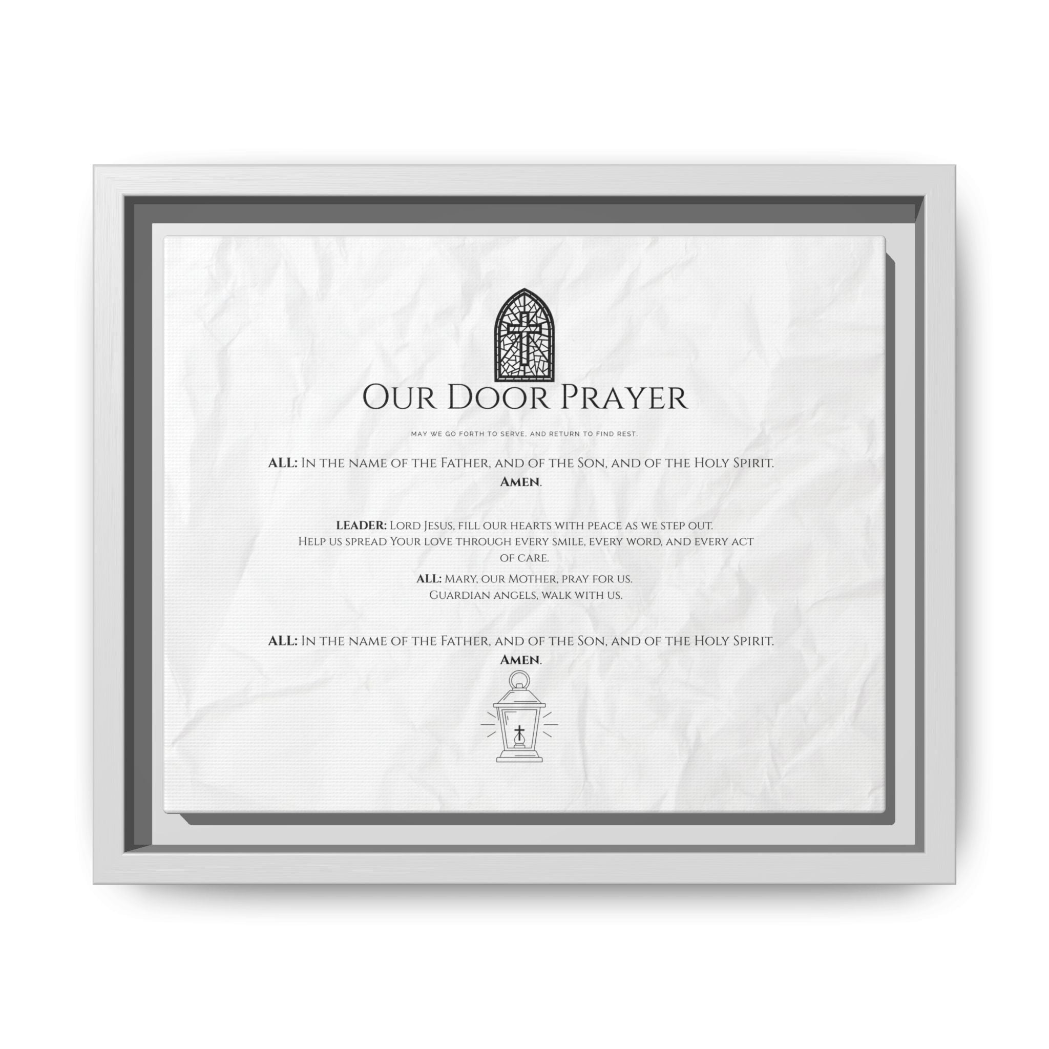 Lienzo mate enmarcado – “Oración de Nuestra Puerta” | Arte mural católico para entrada