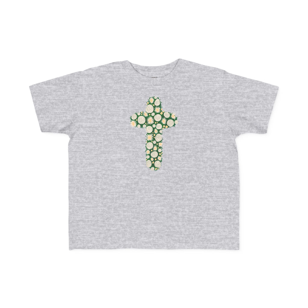 Camiseta para niño con diseño de cruz floral verde inspirada en la fe