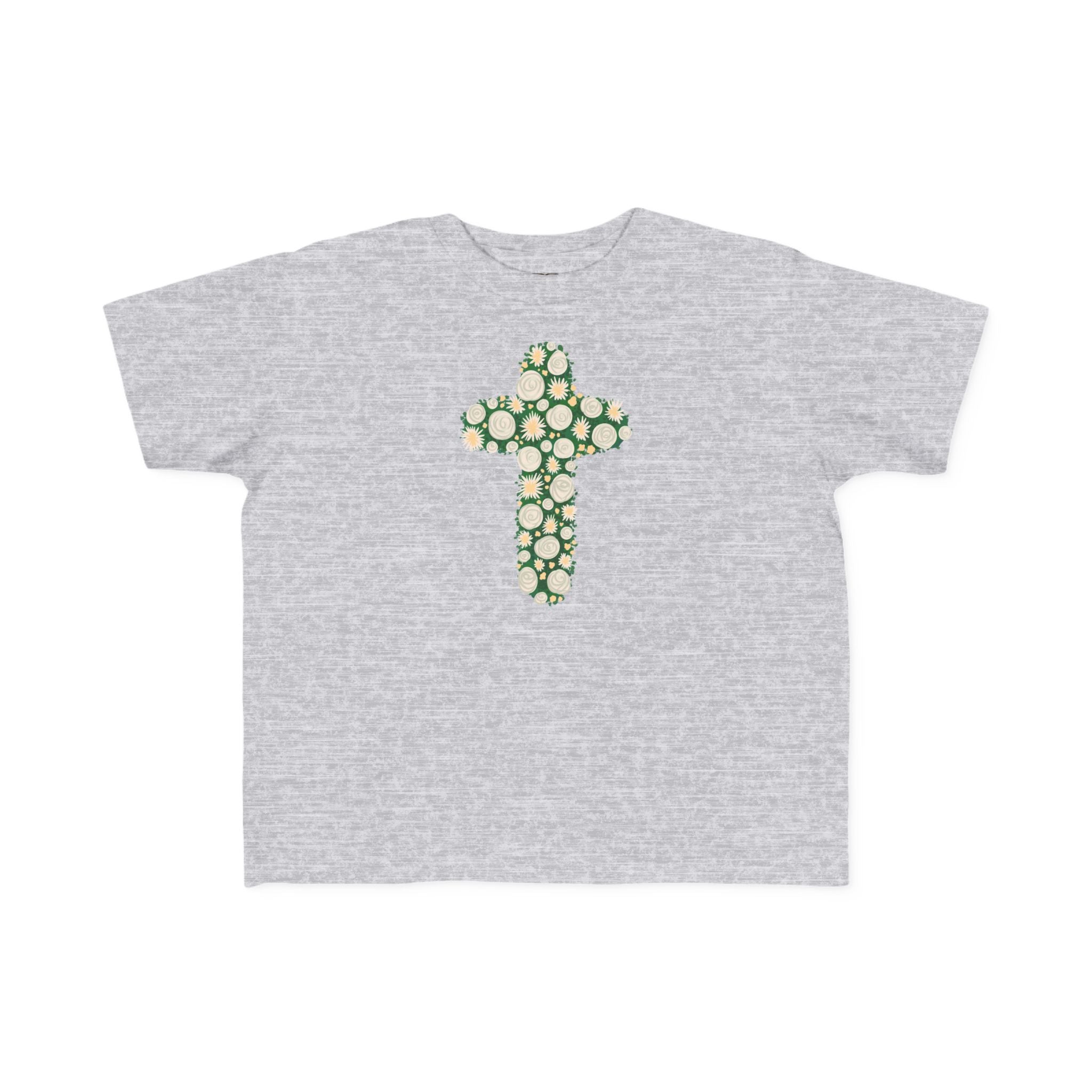 Camiseta para niño con diseño de cruz floral verde inspirada en la fe