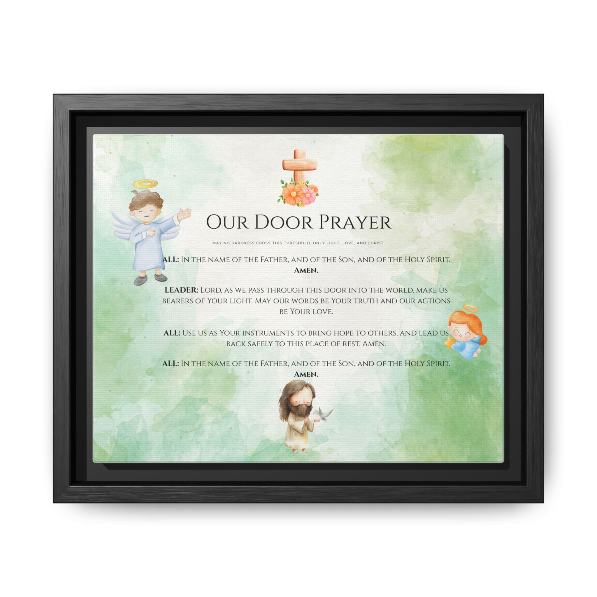 Arte mural de ángel y luz “Oración de nuestra puerta”