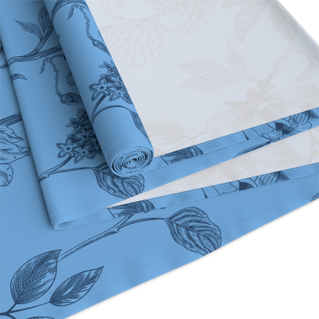 Camino de mesa de algodón floral: elegante diseño botánico azul