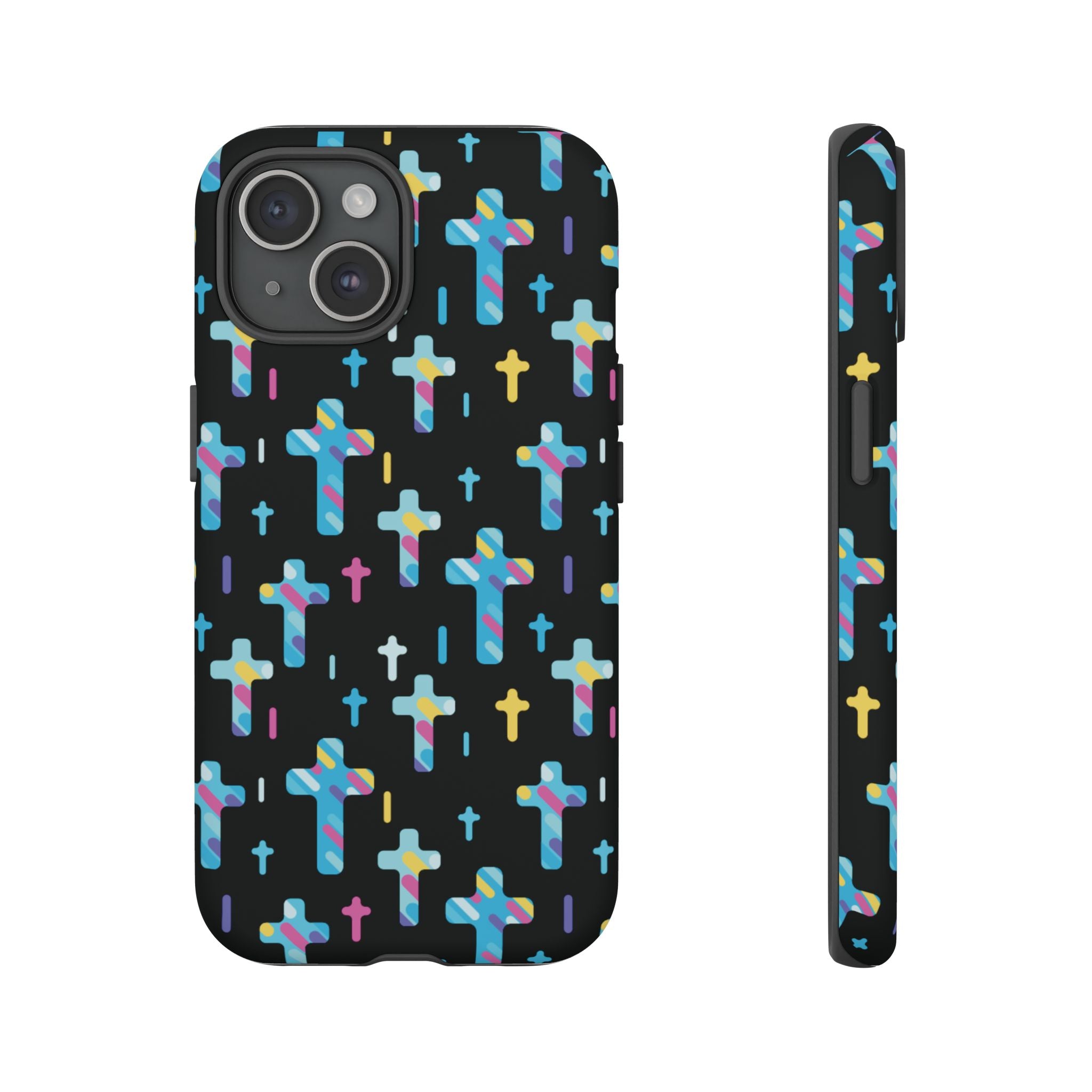 Funda para teléfono con cruz colorida | Protección inspirada en la fe para iPhone | Regalo católico y accesorio para el día a día
