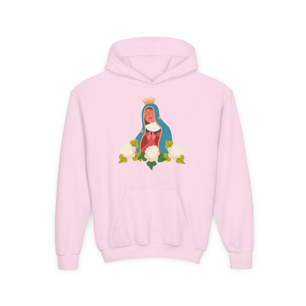 Sudadera con capucha floral de la Virgen María para niñas | Sudadera juvenil inspirada en la fe