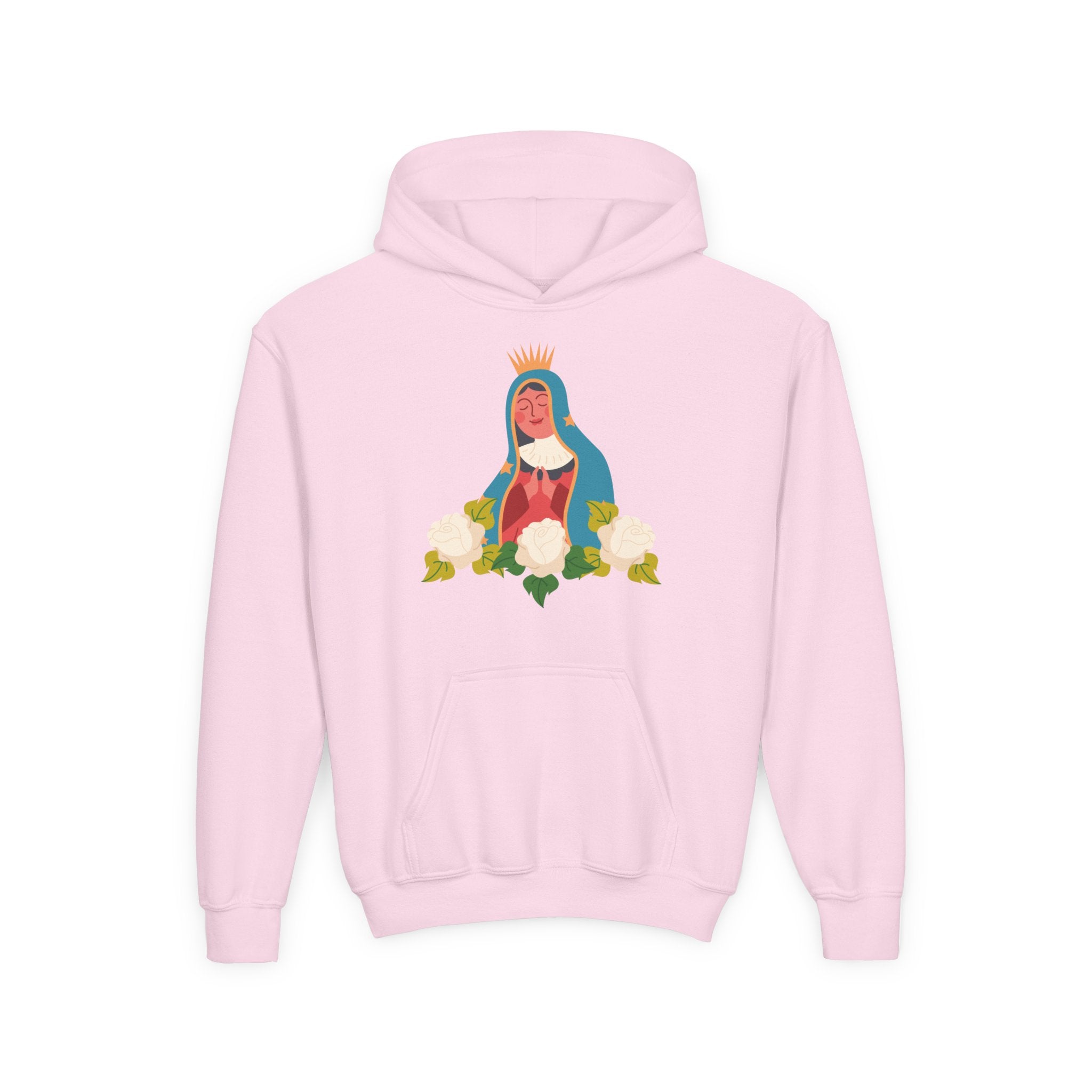 Sudadera con capucha floral de la Virgen María para niñas | Sudadera juvenil inspirada en la fe
