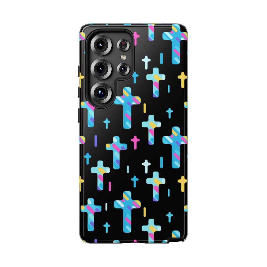 Colorful Cross Phone Case, Stylish Tough Case, Christian Phone Accessory, Unique Gift, Trendy Mobile Cover
