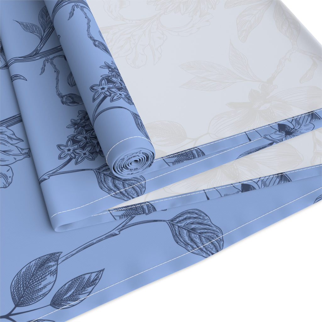 Camino de mesa de algodón floral: elegante diseño botánico azul
