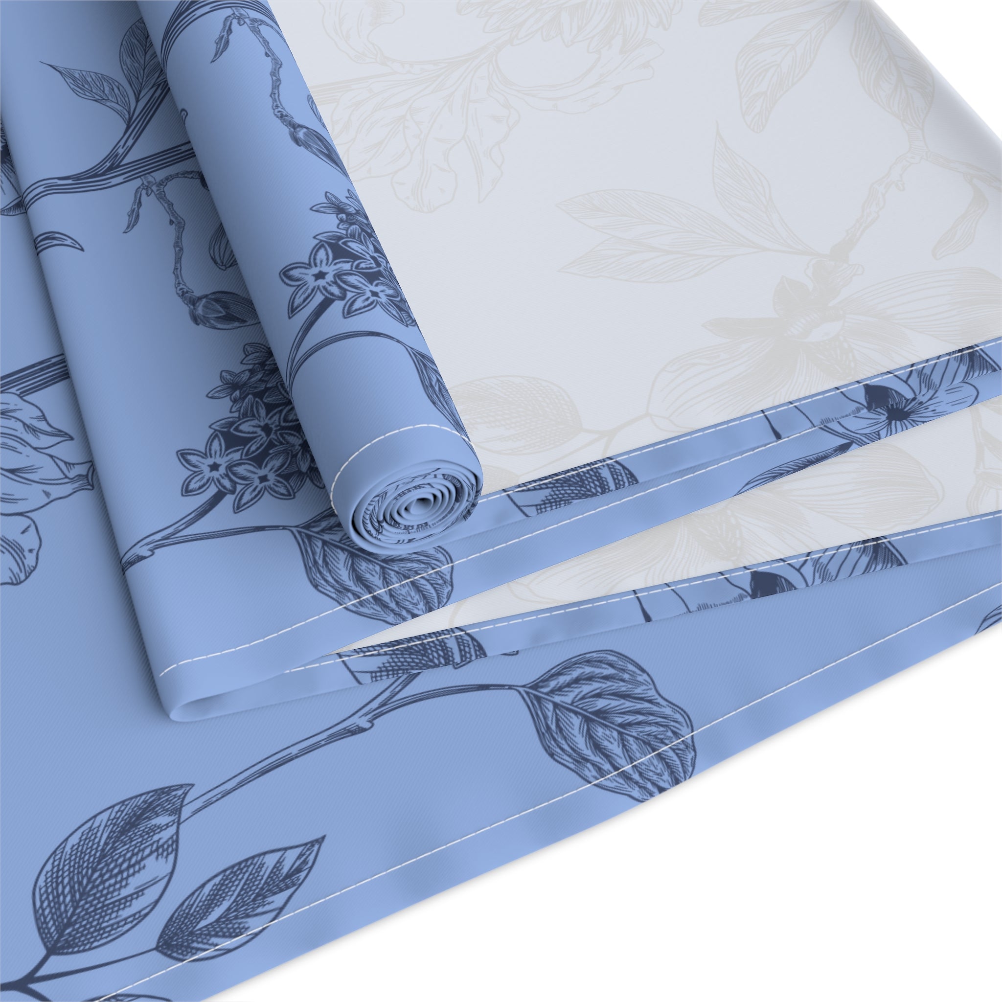 Camino de mesa de algodón floral: elegante diseño botánico azul