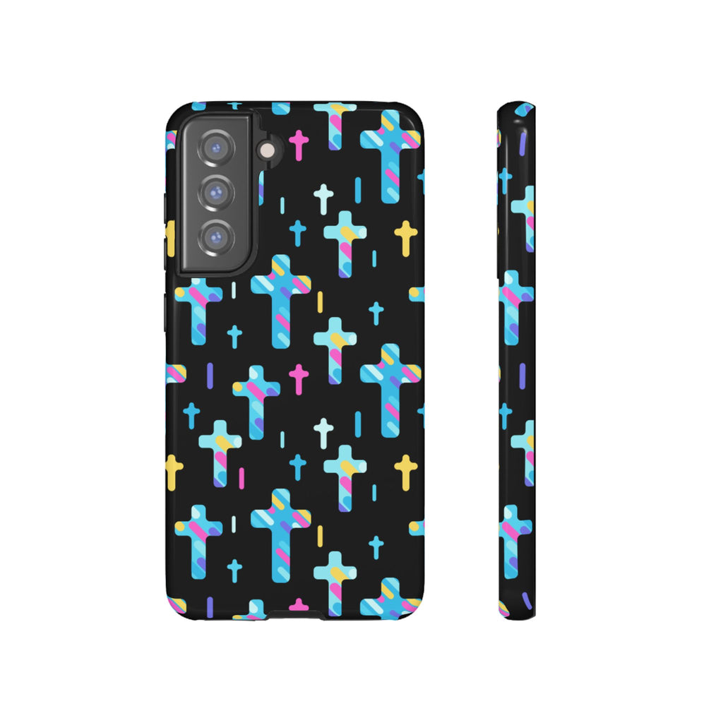 Colorful Cross Phone Case, Stylish Tough Case, Christian Phone Accessory, Unique Gift, Trendy Mobile Cover