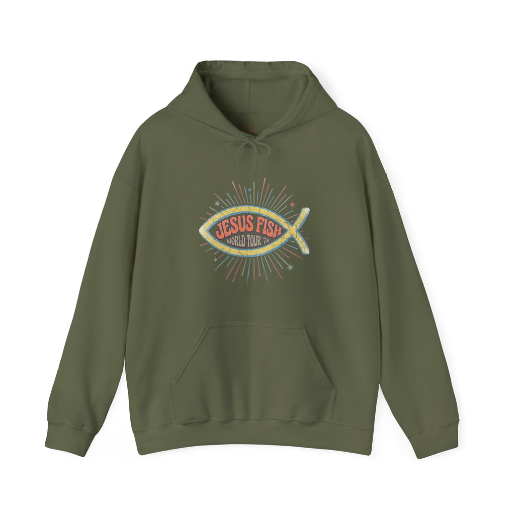 Retro Jesus Fish World Tour '78 Christian Hoodie