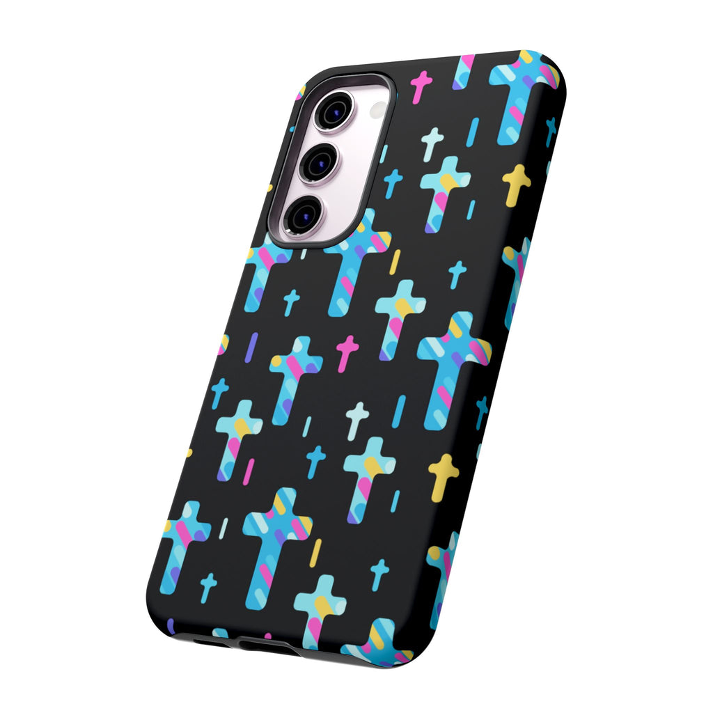 Colorful Cross Phone Case, Stylish Tough Case, Christian Phone Accessory, Unique Gift, Trendy Mobile Cover