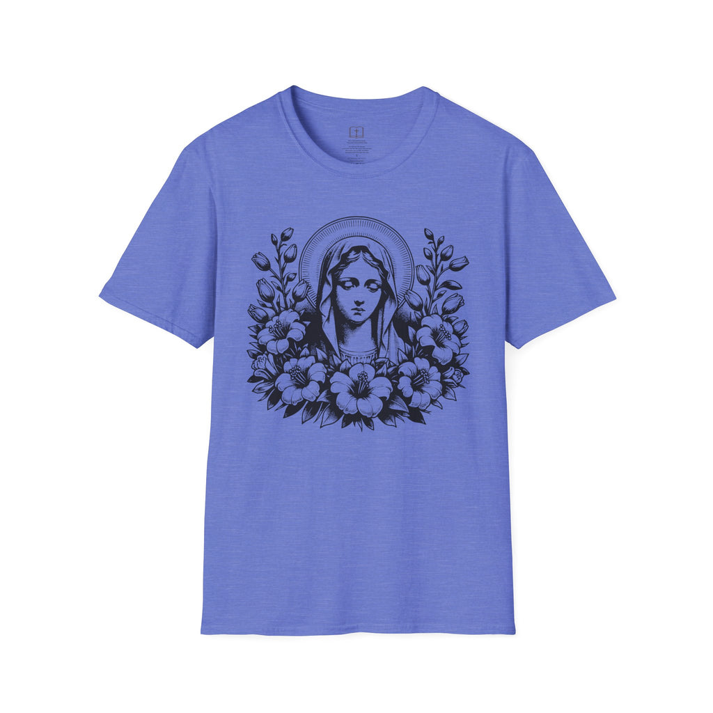 Virgen María Floral | Camiseta Femenina | Diseño Artístico Mariano