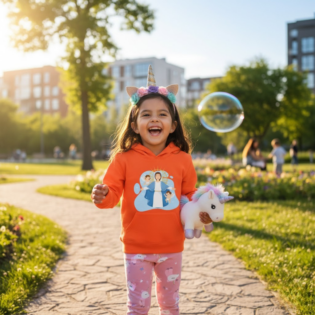 Sudadera con capucha de la Virgen María y los Querubines para niña | Suéter inspirado en la fe para niña | Ropa católica acogedora