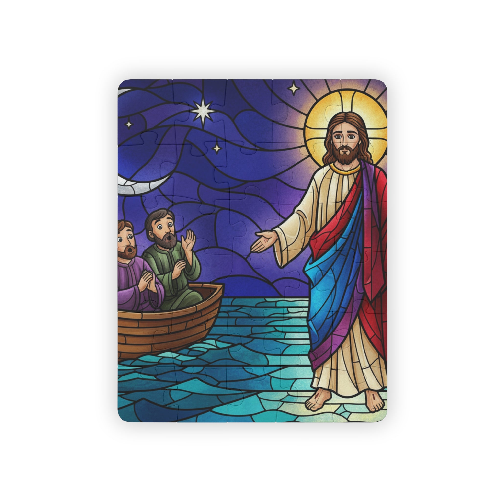 Kids' Puzzle – Jesus Walks on Water Stained Glass 30-Piece Religious Puzzle