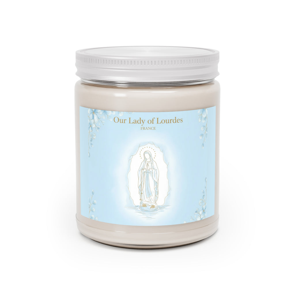 Nuestra Señora de Lourdes - Vela de soja perfumada | Decoración relajante para el hogar, dones espirituales, atención plena, aromaterapia, velas de regalo