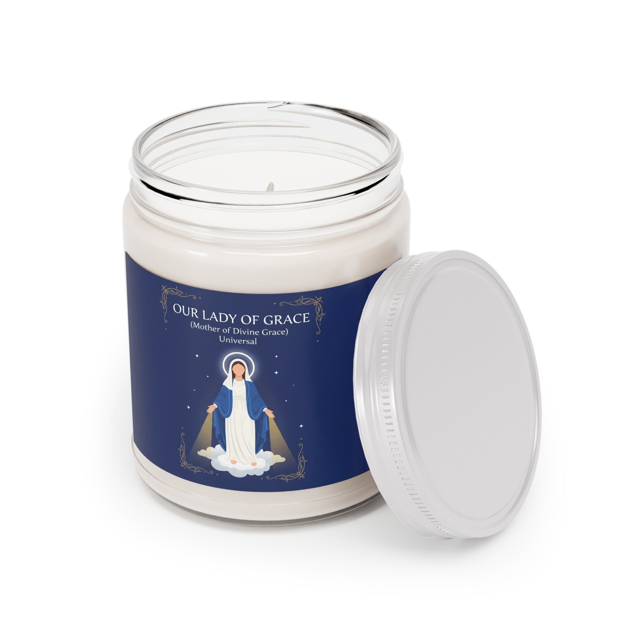 Nuestra Señora de la Divina Gracia - Vela de soja perfumada | Decoración relajante para el hogar, dones espirituales, atención plena, aromaterapia, regalos con velas