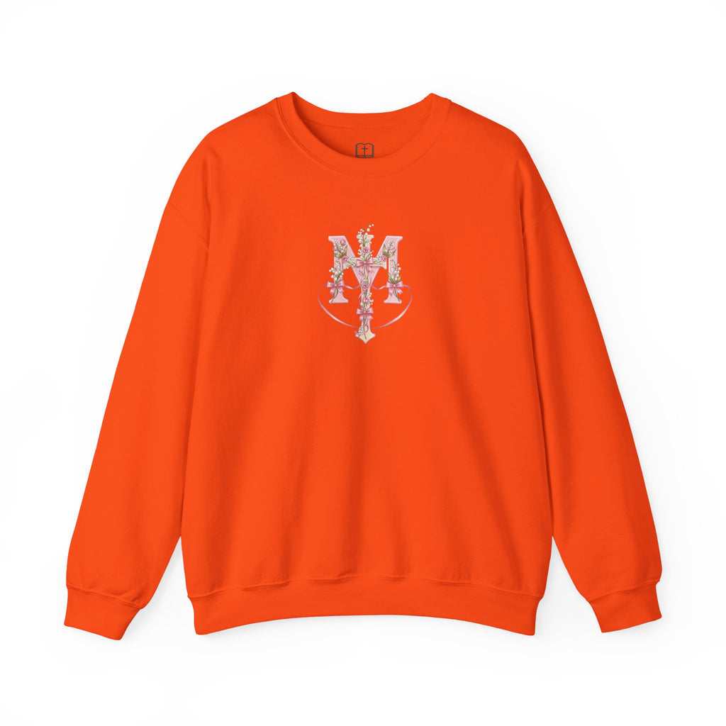 Marian Floral Cross Catholic Crewneck Sweatshirt