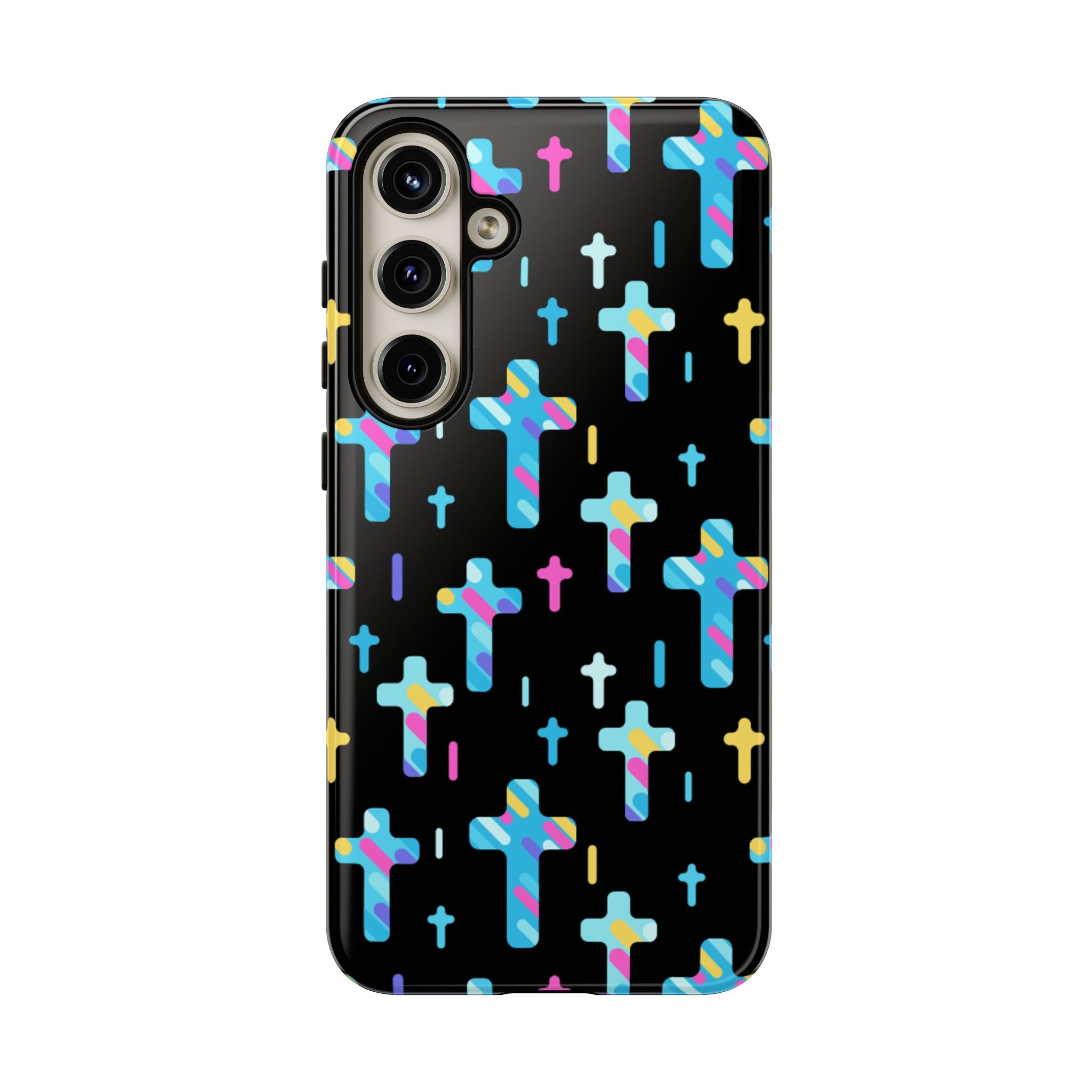 Funda para teléfono con cruz colorida, elegante y resistente, accesorio cristiano para teléfono, regalo único, funda moderna para móvil.
