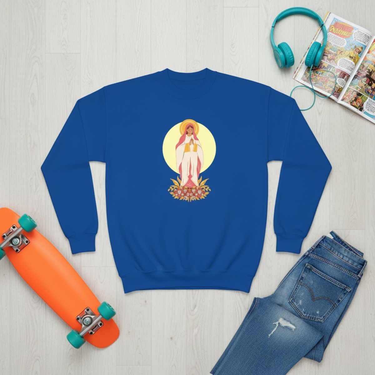 Sudadera juvenil "María Orante" | Sudadera con capucha inspirada en la fe para niñas