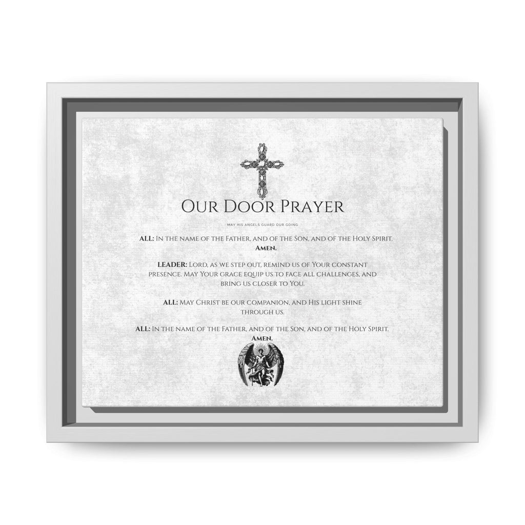 Lienzo mate enmarcado – «Oración a la puerta» | Arte religioso para la pared del hogar
