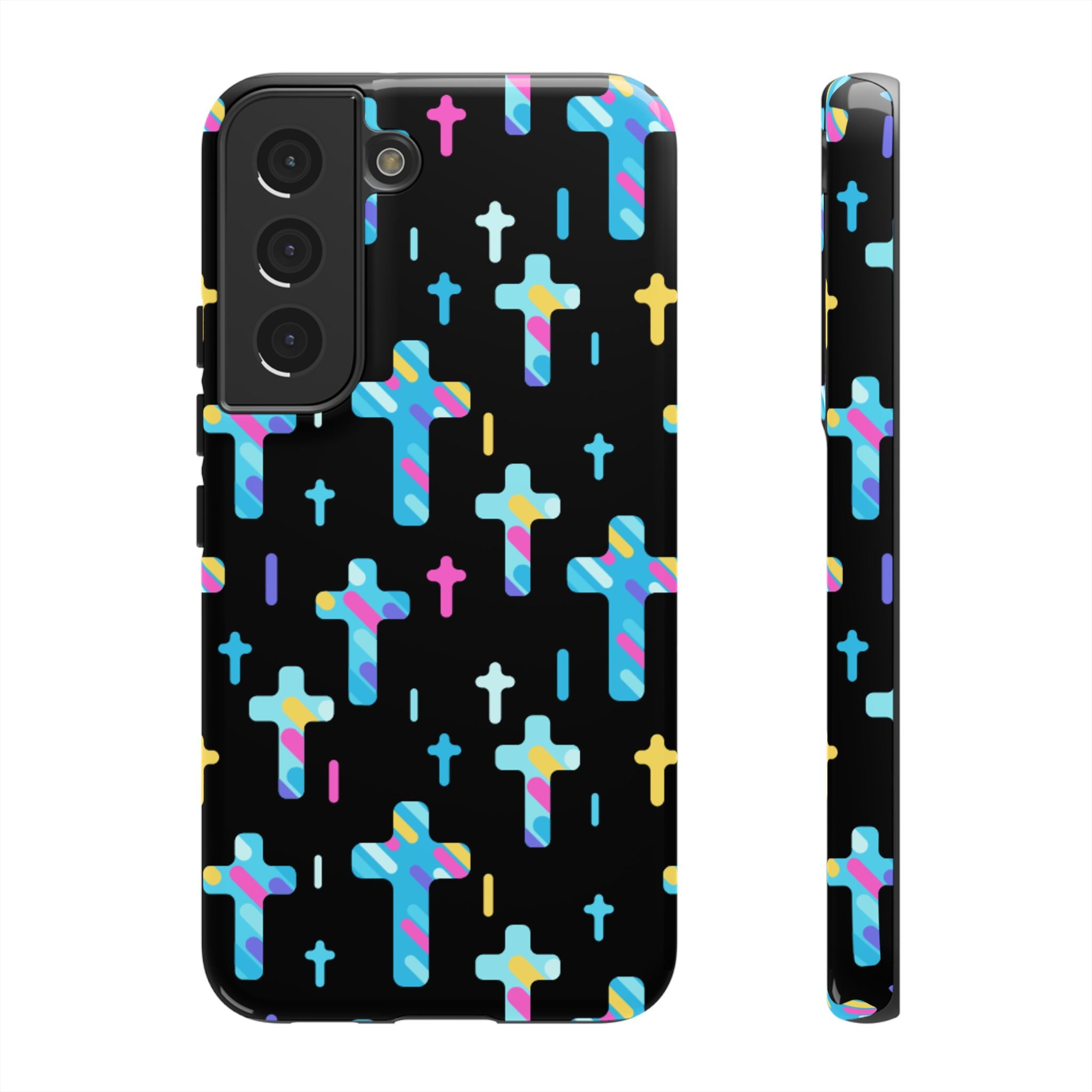Funda para teléfono con cruz colorida, elegante y resistente, accesorio cristiano para teléfono, regalo único, funda moderna para móvil.