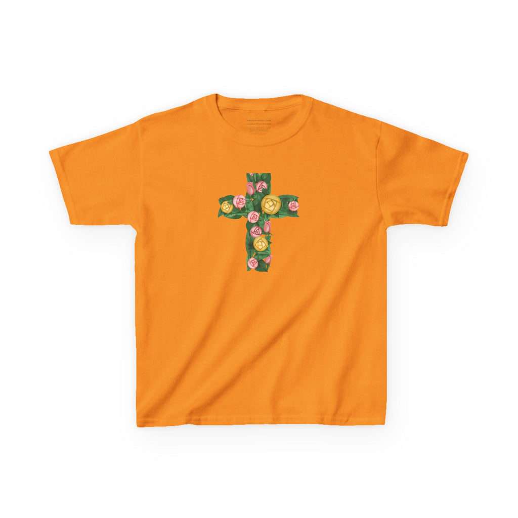 Camiseta infantil con cruz floral | Camiseta cristiana inspirada en la fe para niñas