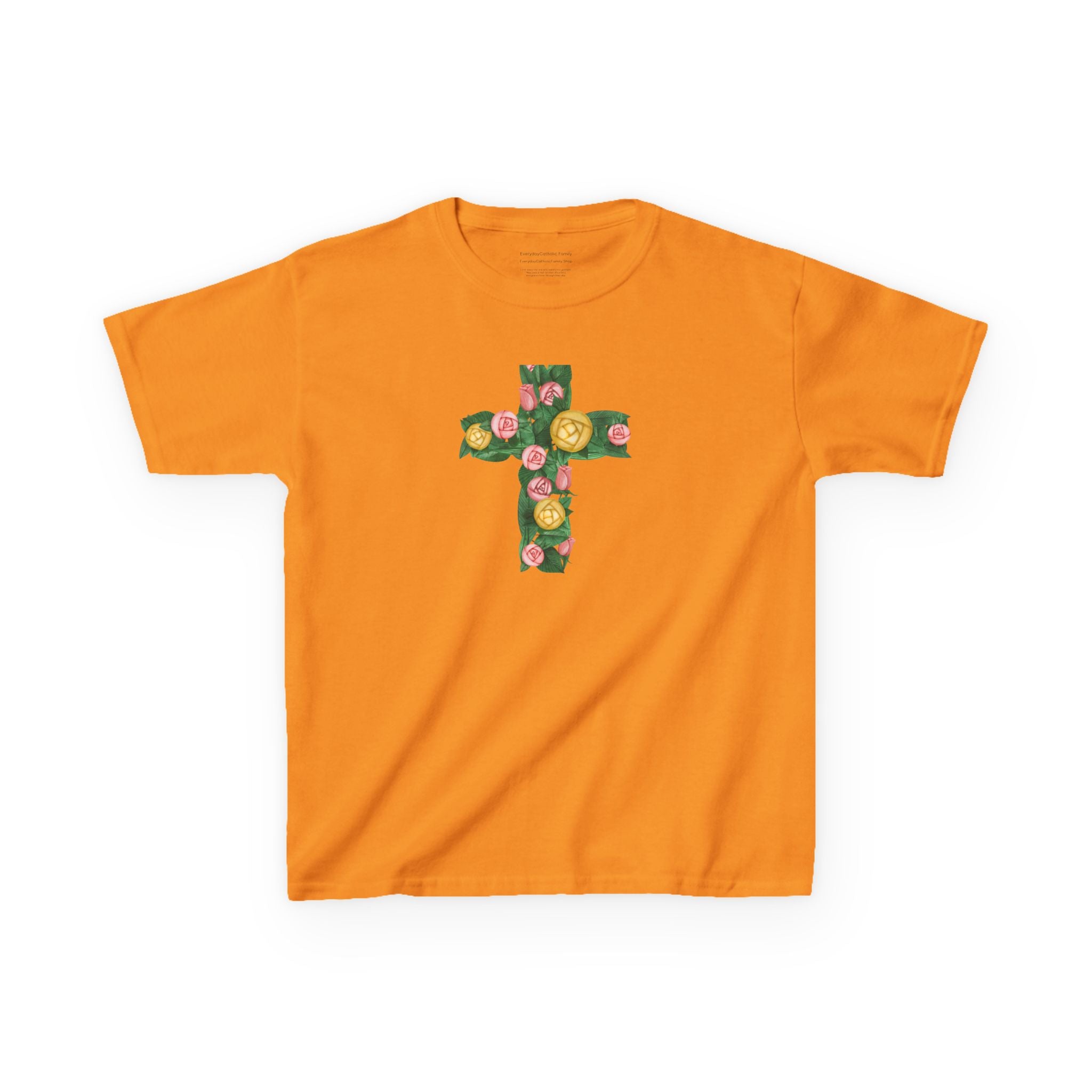 Camiseta infantil con cruz floral | Camiseta cristiana inspirada en la fe para niñas