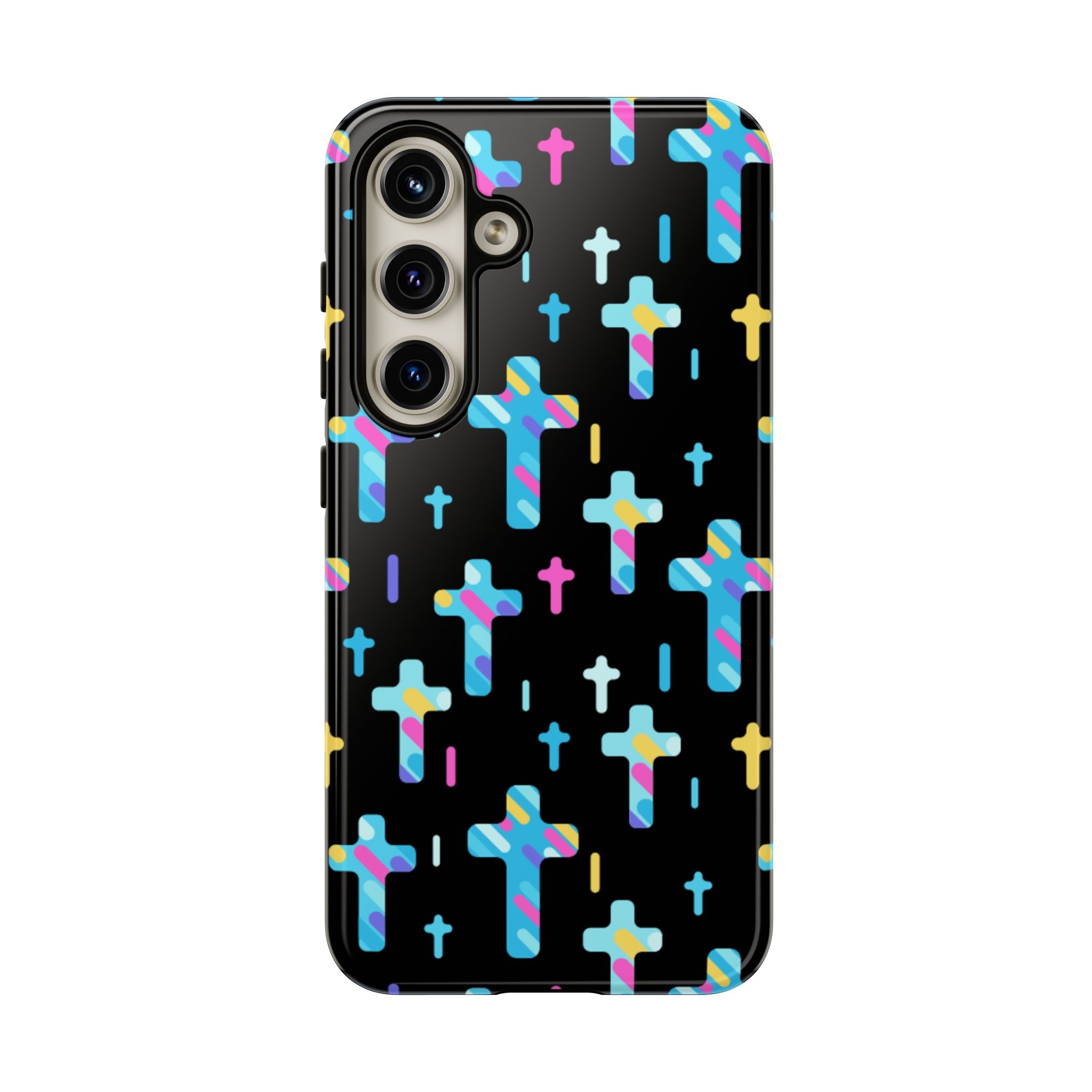 Funda para teléfono con cruz colorida, elegante y resistente, accesorio cristiano para teléfono, regalo único, funda moderna para móvil.