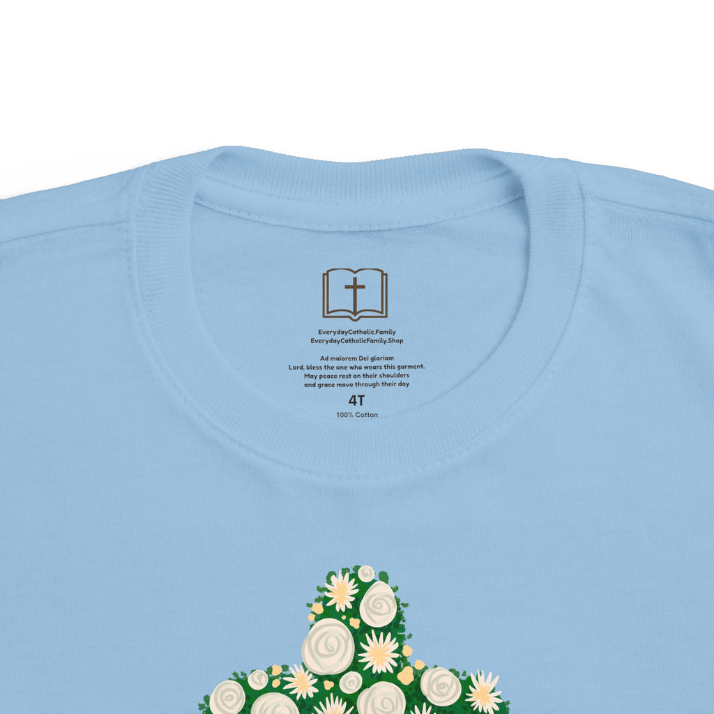 Camiseta para niño con diseño de cruz floral verde inspirada en la fe