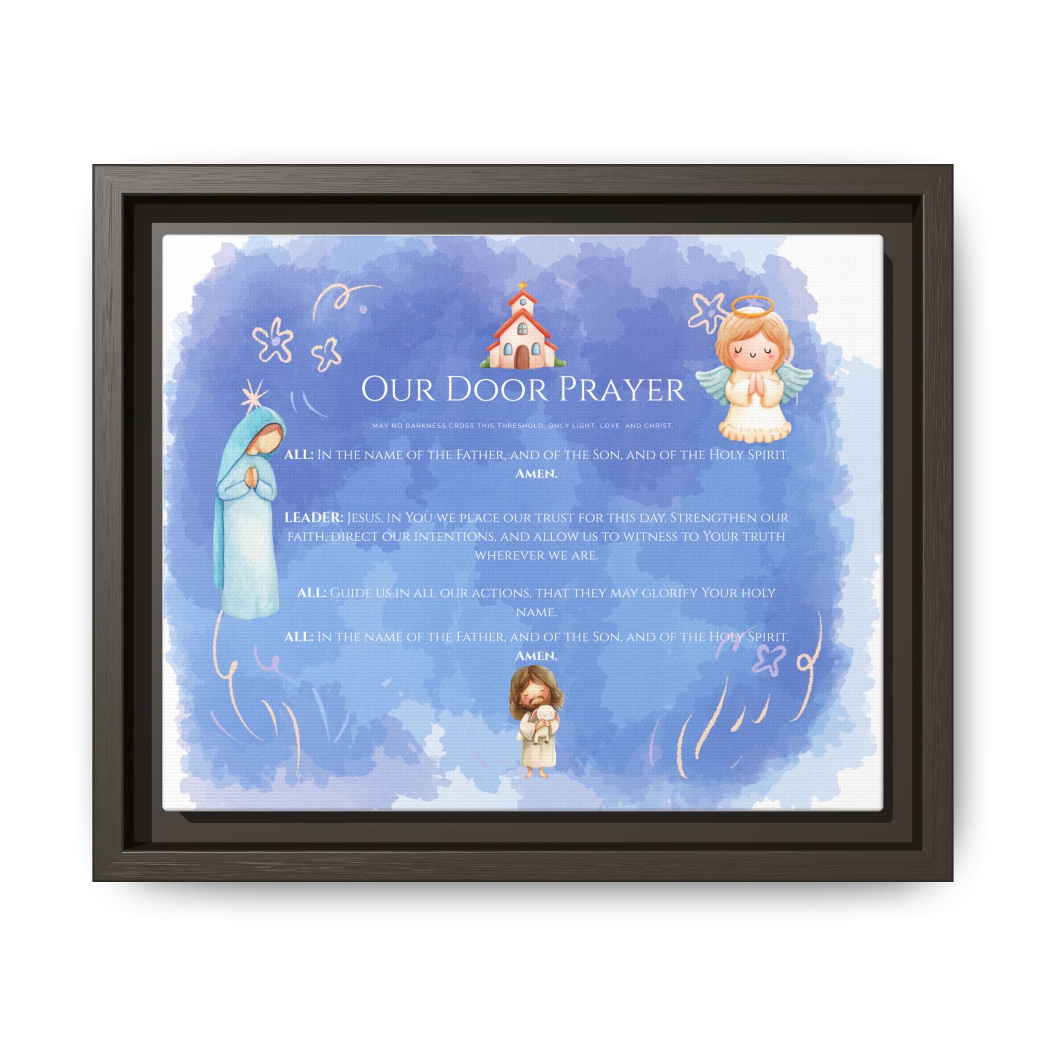 Arte de pared "Nuestra Oración en la Puerta" con Fe Azul