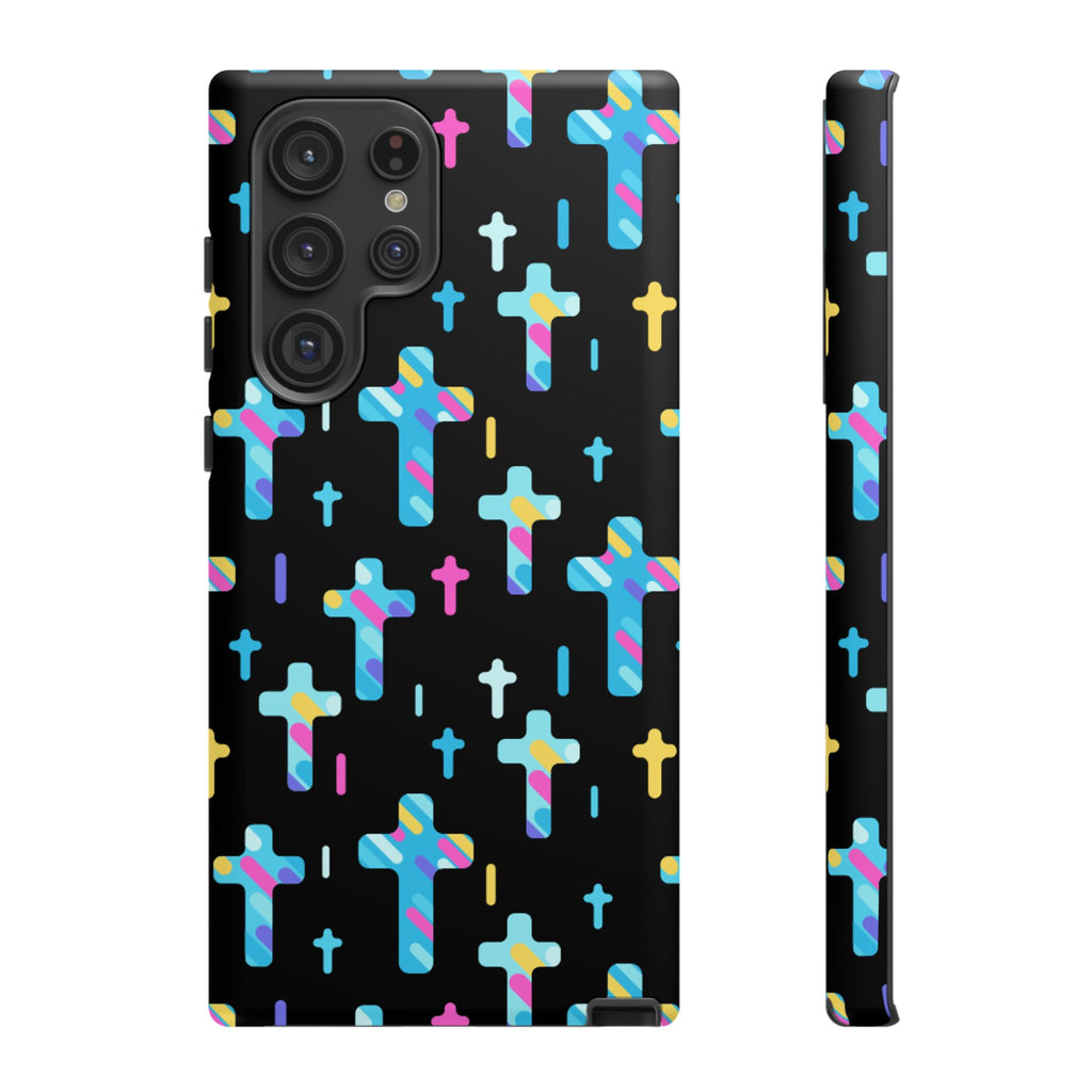 Colorful Cross Phone Case, Stylish Tough Case, Christian Phone Accessory, Unique Gift, Trendy Mobile Cover
