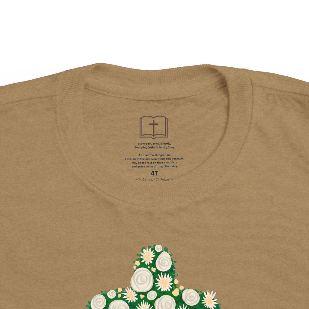 Camiseta para niño con diseño de cruz floral verde inspirada en la fe
