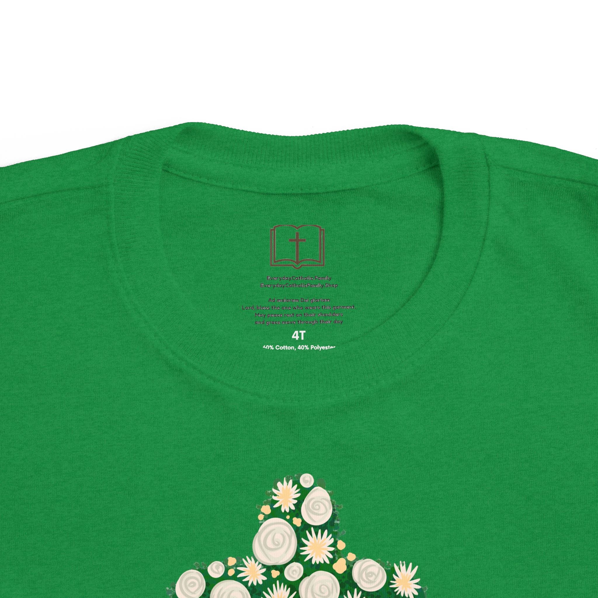 Camiseta para niño con diseño de cruz floral verde inspirada en la fe