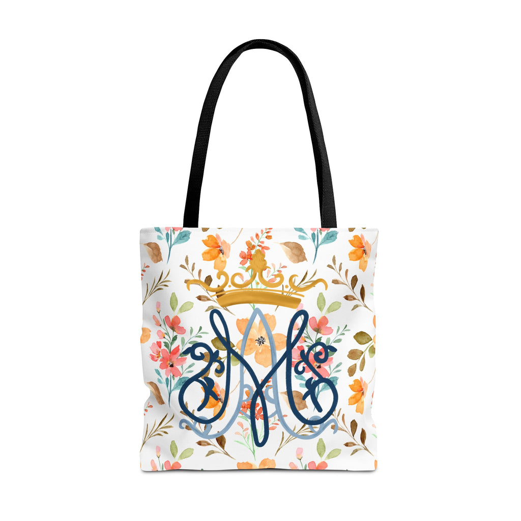 Bolso tote con monograma floral mariano – Colección Reina del Cielo
