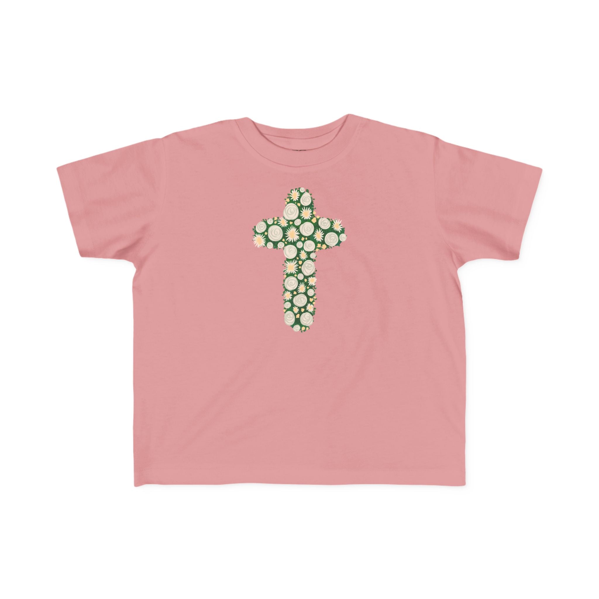 Camiseta para niño con diseño de cruz floral verde inspirada en la fe