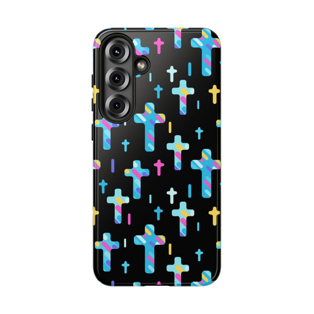 Colorful Cross Phone Case, Stylish Tough Case, Christian Phone Accessory, Unique Gift, Trendy Mobile Cover